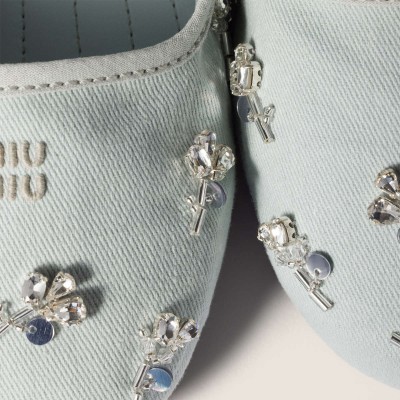 Miu Miu Embroidered Drill Ballerinas Powder Blue Miu Miu Embroidered Drill Ballerinas Powder Blue