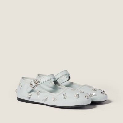 Miu Miu Embroidered Drill Ballerinas Powder Blue Miu Miu Embroidered Drill Ballerinas Powder Blue