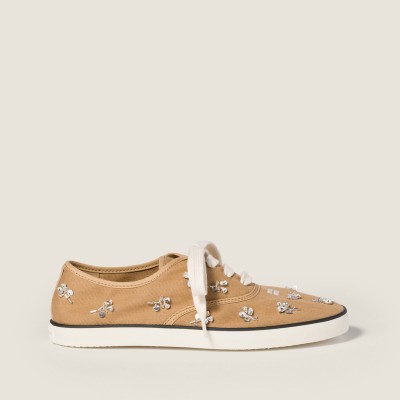 Miu Miu Embroidered Drill Sneakers Malt Beige Miu Miu Embroidered Drill Sneakers Malt Beige