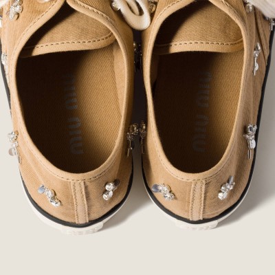 Miu Miu Embroidered Drill Sneakers Malt Beige Miu Miu Embroidered Drill Sneakers Malt Beige
