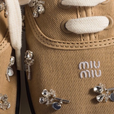 Miu Miu Embroidered Drill Sneakers Malt Beige Miu Miu Embroidered Drill Sneakers Malt Beige