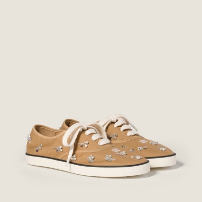 Miu Miu Embroidered Drill Sneakers Malt Beige Miu Miu Embroidered Drill Sneakers Malt Beige