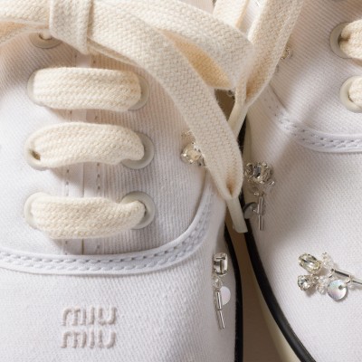 Miu Miu Embroidered Drill Sneakers White Miu Miu Embroidered Drill Sneakers White