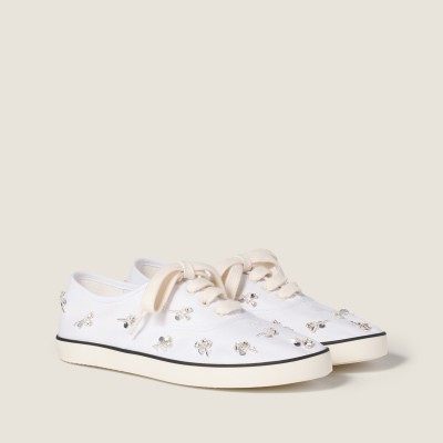 Miu Miu Embroidered Drill Sneakers White Miu Miu Embroidered Drill Sneakers White