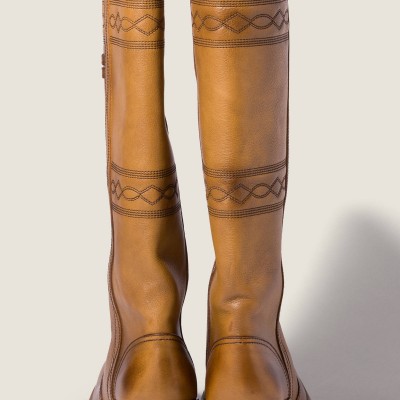 Miu Miu Embroidered Leather Boots Light Tan Miu Miu Embroidered Leather Boots Light Tan