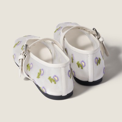 Miu Miu Embroidered Mesh Ballerinas White