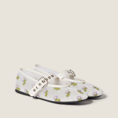 Miu Miu Embroidered Mesh Ballerinas White Miu Miu Embroidered Mesh Ballerinas White