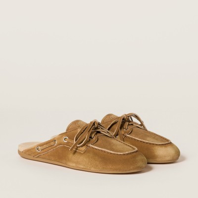 Miu Miu Faded Suede Deck Mules Cinnamon