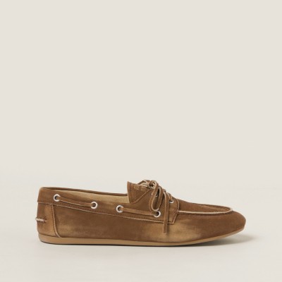 Miu Miu Faded Suede Deck Shoes Cinnamon Miu Miu Faded Suede Deck Shoes Cinnamon