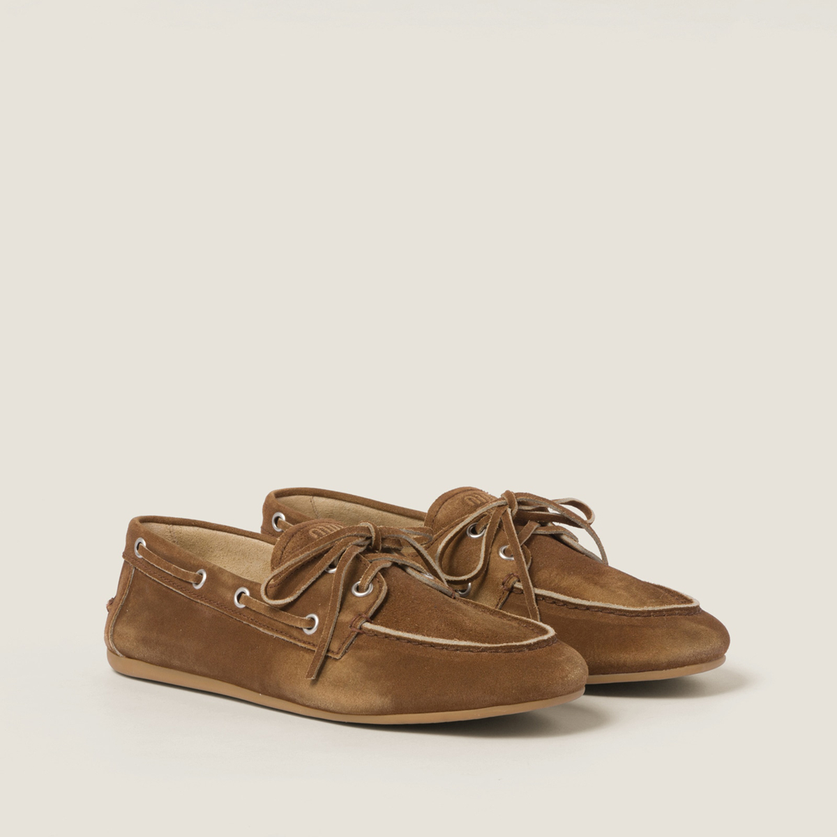 Miu Miu Faded Suede Deck Shoes Cinnamon Miu Miu Faded Suede Deck Shoes Cinnamon