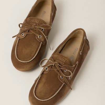 Miu Miu Faded Suede Deck Shoes Cinnamon Miu Miu Faded Suede Deck Shoes Cinnamon