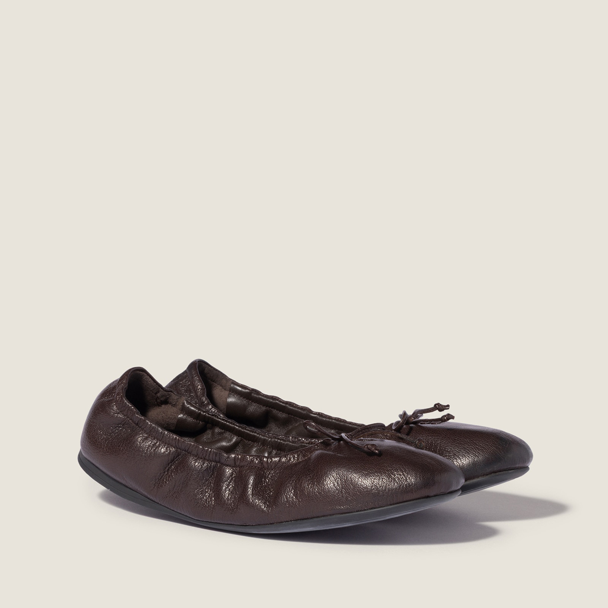 Miu Miu Foldable Leather Ballerinas Dark Brown Miu Miu Foldable Leather Ballerinas Dark Brown