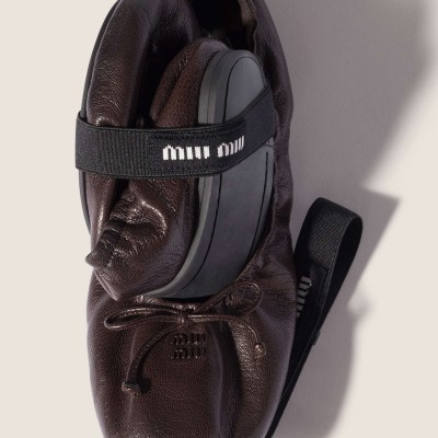 Miu Miu Foldable Leather Ballerinas Dark Brown Miu Miu Foldable Leather Ballerinas Dark Brown