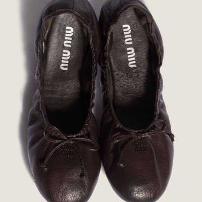 Miu Miu Foldable Leather Ballerinas Dark Brown Miu Miu Foldable Leather Ballerinas Dark Brown