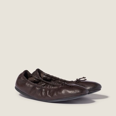 Miu Miu Foldable Leather Ballerinas Dark Brown Miu Miu Foldable Leather Ballerinas Dark Brown