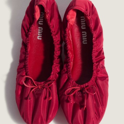 Miu Miu Foldable Technical Fabric Ballerinas Ruby Red