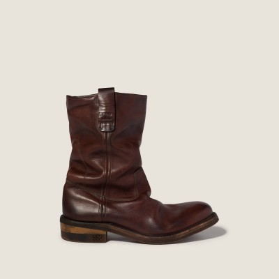 Miu Miu Foule Leather Booties Coffee Miu Miu Foule Leather Booties Coffee