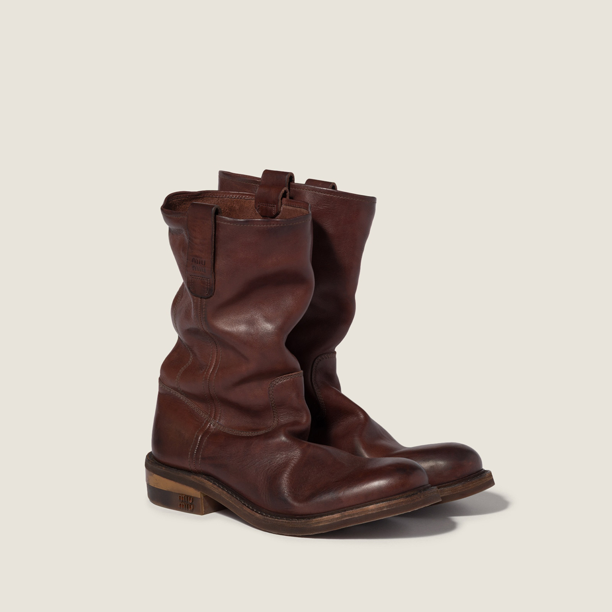 Miu Miu Foule Leather Booties Coffee Miu Miu Foule Leather Booties Coffee