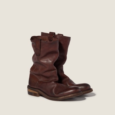 Miu Miu Foule Leather Booties Coffee