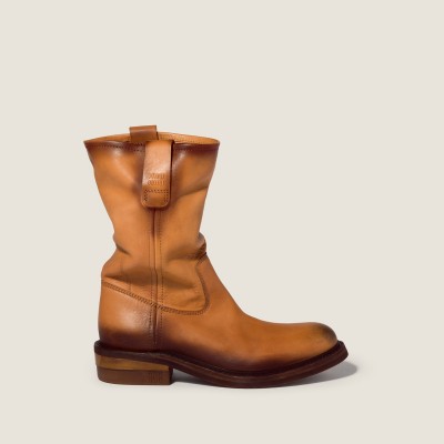 Miu Miu Foule Leather Booties Light Tan