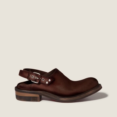 Miu Miu Foule Leather Mules Coffee Miu Miu Foule Leather Mules Coffee