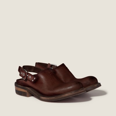 Miu Miu Foule Leather Mules Coffee Miu Miu Foule Leather Mules Coffee