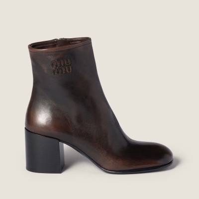Miu Miu Fume Calf Booties Dark Brown