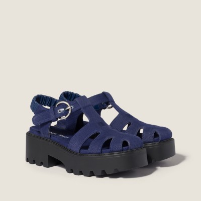 Miu Miu Gabardine Sandals Ink Blue Miu Miu Gabardine Sandals Ink Blue