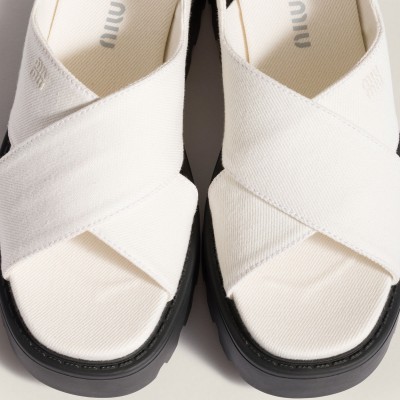 Miu Miu Gabardine Sandals Ivory Miu Miu Gabardine Sandals Ivory