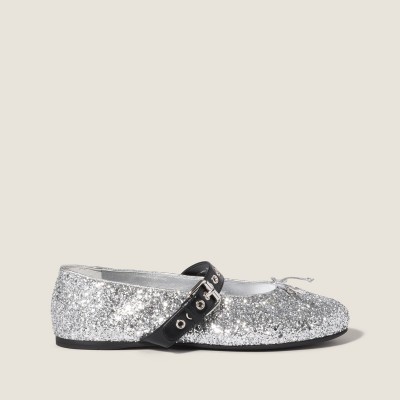 Miu Miu Glitter Ballerinas Silver Miu Miu Glitter Ballerinas Silver