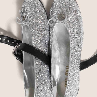 Miu Miu Glitter Ballerinas Silver Miu Miu Glitter Ballerinas Silver