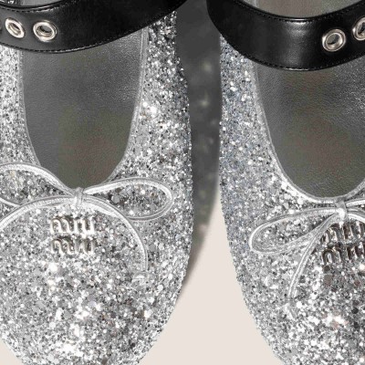 Miu Miu Glitter Ballerinas Silver Miu Miu Glitter Ballerinas Silver