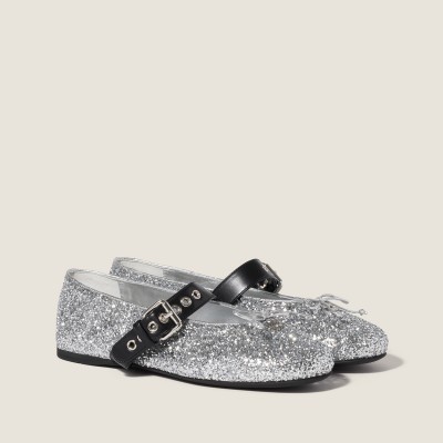 Miu Miu Glitter Ballerinas Silver Miu Miu Glitter Ballerinas Silver