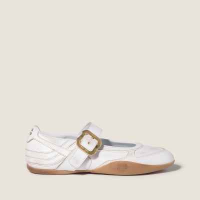 Miu Miu Gymnasium Leather Ballerinas With Strap And Buckle White