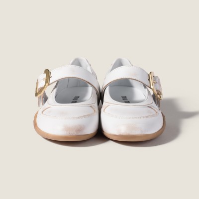 Miu Miu Gymnasium Leather Ballerinas With Strap And Buckle White