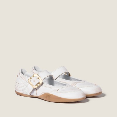 Miu Miu Gymnasium Leather Ballerinas With Strap And Buckle White Miu Miu Gymnasium Leather Ballerinas With Strap And Buckle White