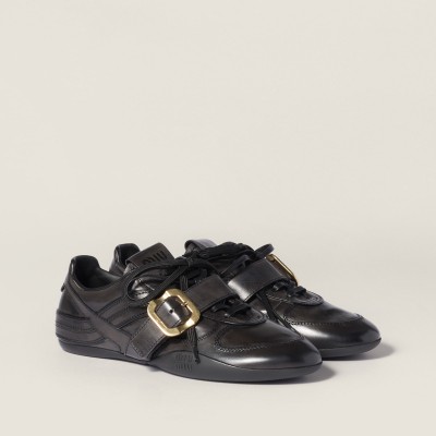 Miu Miu Gymnasium Leather Sneakers With Buckle Black Miu Miu Gymnasium Leather Sneakers With Buckle Black