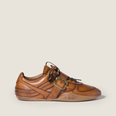 Miu Miu Gymnasium Leather Sneakers With Buckle Cognac Miu Miu Gymnasium Leather Sneakers With Buckle Cognac