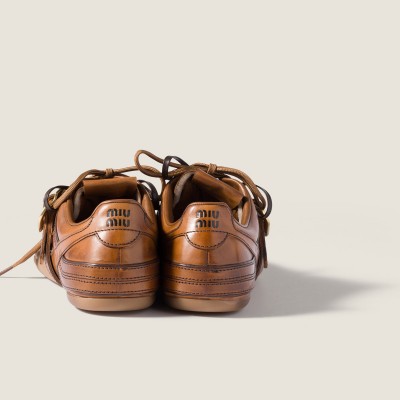 Miu Miu Gymnasium Leather Sneakers With Buckle Cognac Miu Miu Gymnasium Leather Sneakers With Buckle Cognac