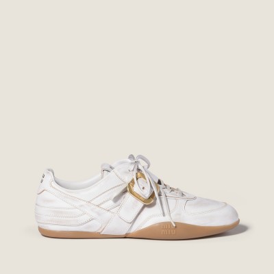 Miu Miu Gymnasium Leather Sneakers With Strap And Buckle White Miu Miu Gymnasium Leather Sneakers With Strap And Buckle White
