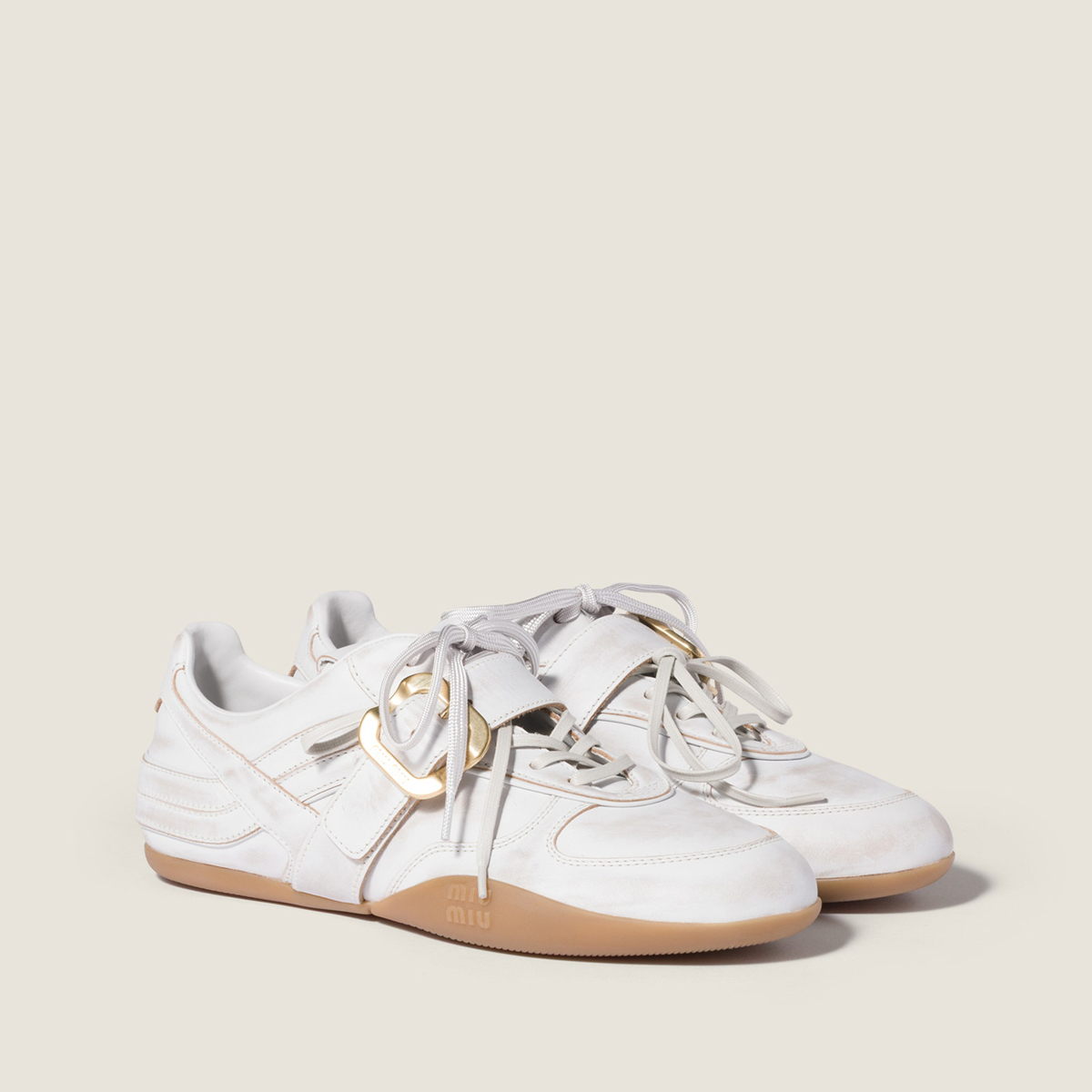 Miu Miu Gymnasium Leather Sneakers With Strap And Buckle White Miu Miu Gymnasium Leather Sneakers With Strap And Buckle White