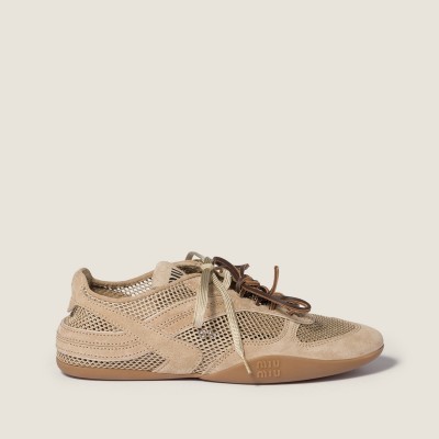 Miu Miu Gymnasium Mesh And Suede Sneakers Desert Beige Miu Miu Gymnasium Mesh And Suede Sneakers Desert Beige