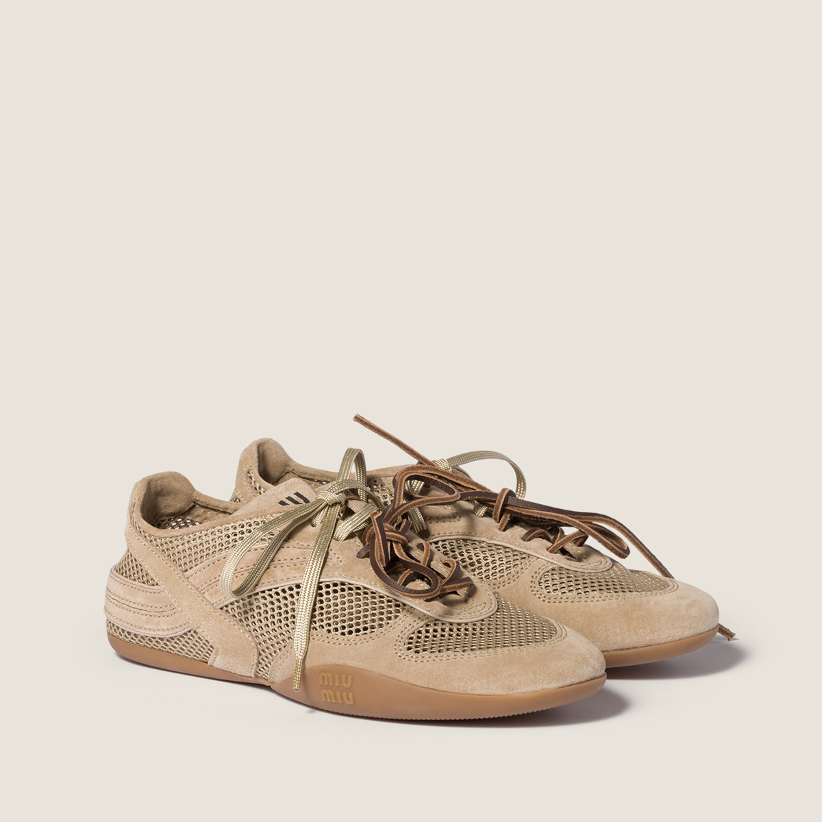 Miu Miu Gymnasium Mesh And Suede Sneakers Desert Beige Miu Miu Gymnasium Mesh And Suede Sneakers Desert Beige