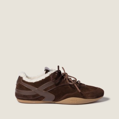 Miu Miu Gymnasium Suede And Shearling Sneakers Dark Brown Miu Miu Gymnasium Suede And Shearling Sneakers Dark Brown