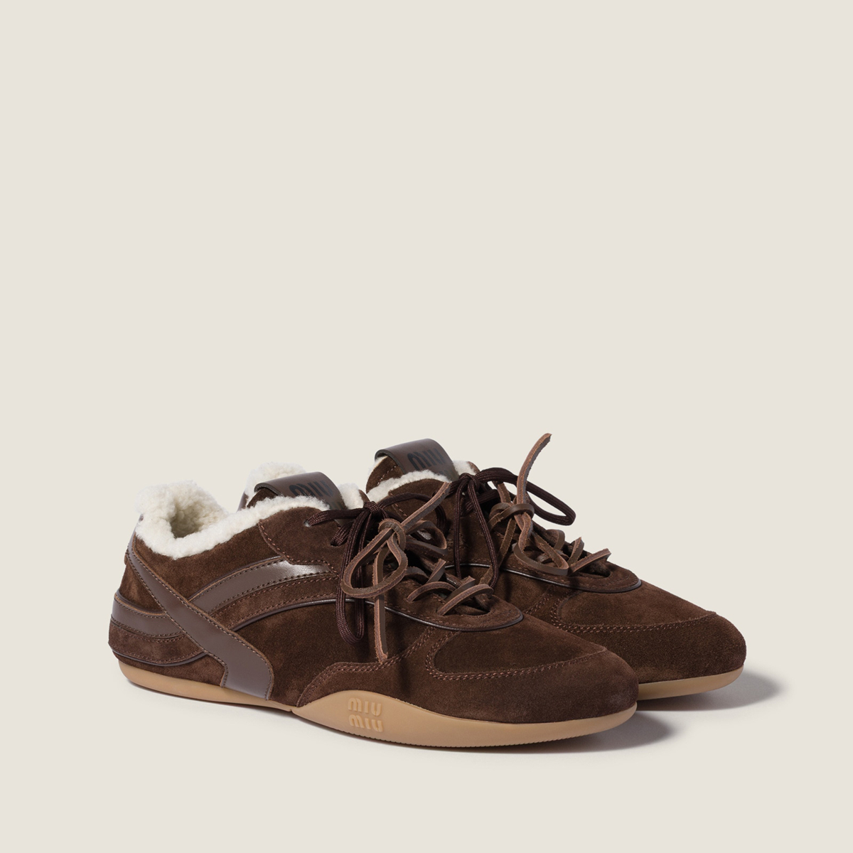 Miu Miu Gymnasium Suede And Shearling Sneakers Dark Brown Miu Miu Gymnasium Suede And Shearling Sneakers Dark Brown