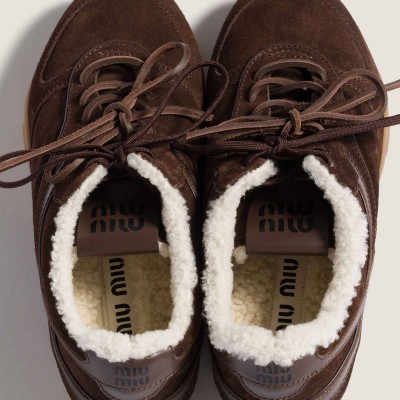 Miu Miu Gymnasium Suede And Shearling Sneakers Dark Brown Miu Miu Gymnasium Suede And Shearling Sneakers Dark Brown
