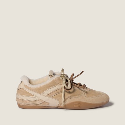 Miu Miu Gymnasium Suede And Shearling Sneakers Desert Beige Miu Miu Gymnasium Suede And Shearling Sneakers Desert Beige