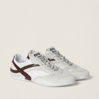 Miu Miu Gymnasium Technical Fabric And Suede Sneakers White Burgundy Miu Miu Gymnasium Technical Fabric And Suede Sneakers White Burgundy