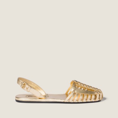 Miu Miu Laminated Nappa Leather Fisherman Sandals Platinum