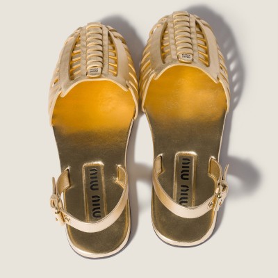 Miu Miu Laminated Nappa Leather Fisherman Sandals Platinum